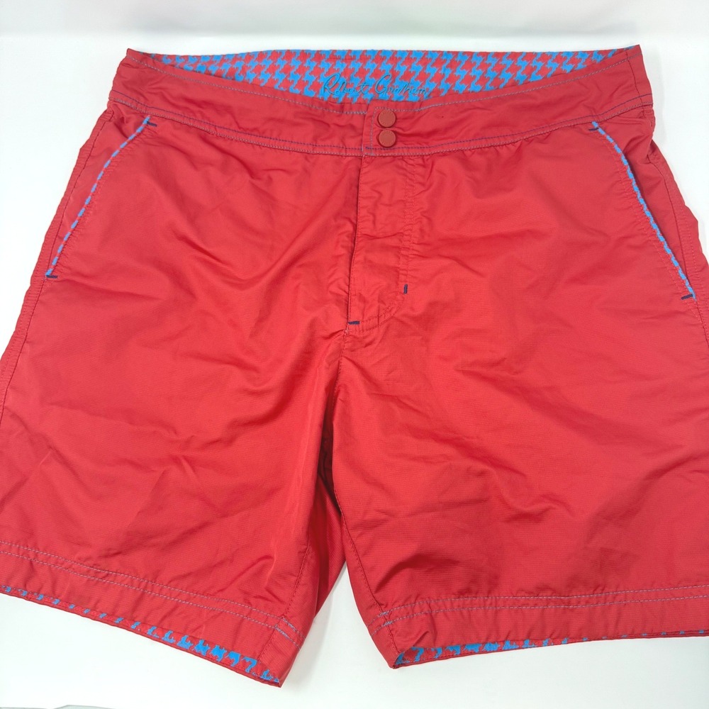 Robert Graham Mens Size 34 Red Houndstooth Trim Swim Trunks Board Shorts Classic